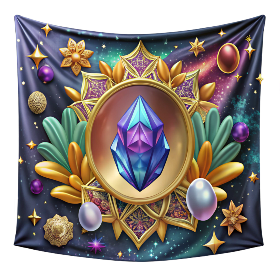 vibrant minimalist Colorful Tapestry with Geometric and Floral Design Cutout authentic png