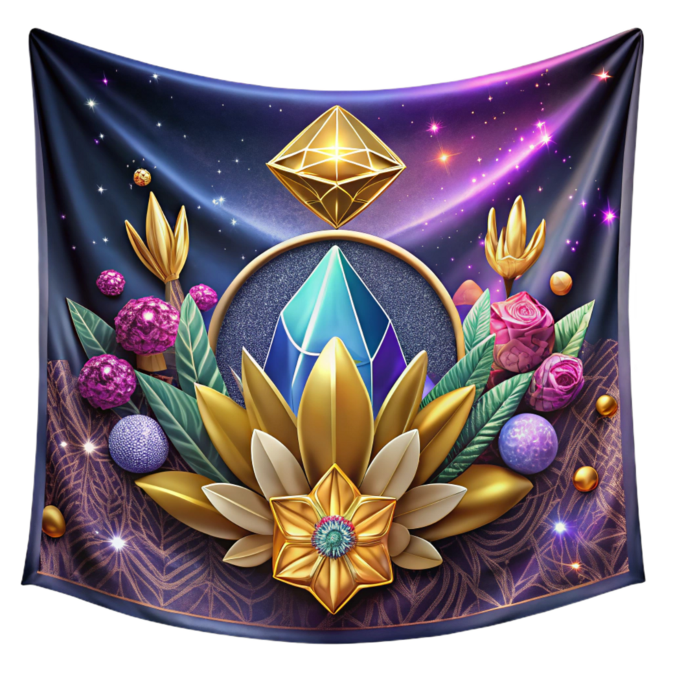 vibrant creative Colorful Tapestry with Geometric and Floral Design Cutout high quality png
