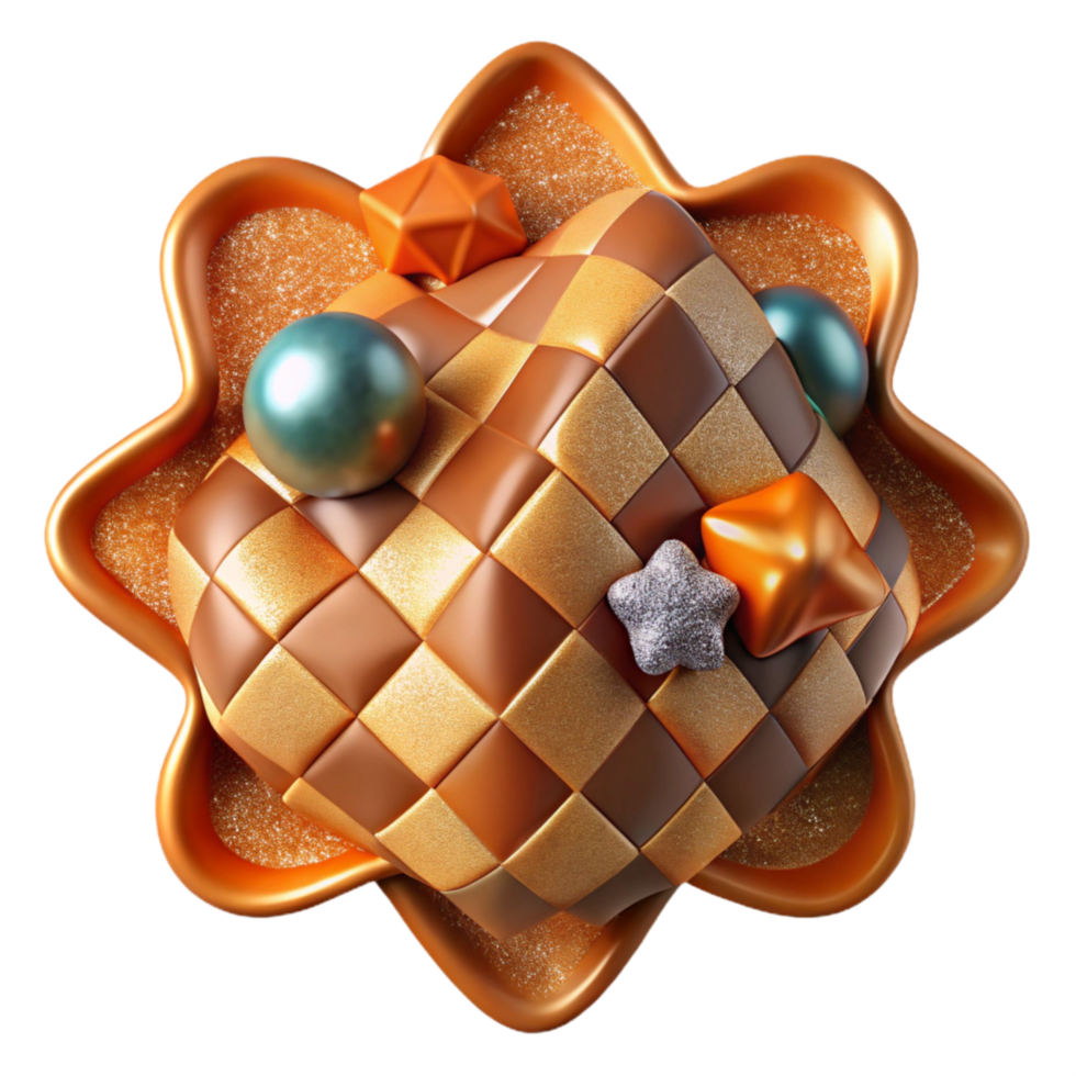 vibrant artistic Contemporary Rust Orange Checkered Floral Herringbone Textile Pattern Isolated detailed png
