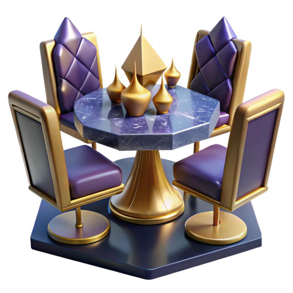 extraordinary modern Cubist Style Table and Chairs Isolated with Perspective high resolution png