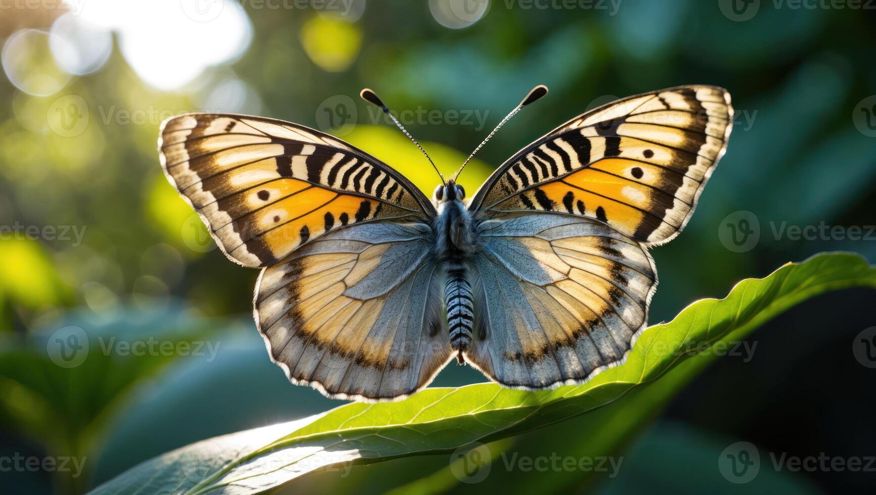 Butterfly Resting on a Leaf in Natural Light Close Up View photo