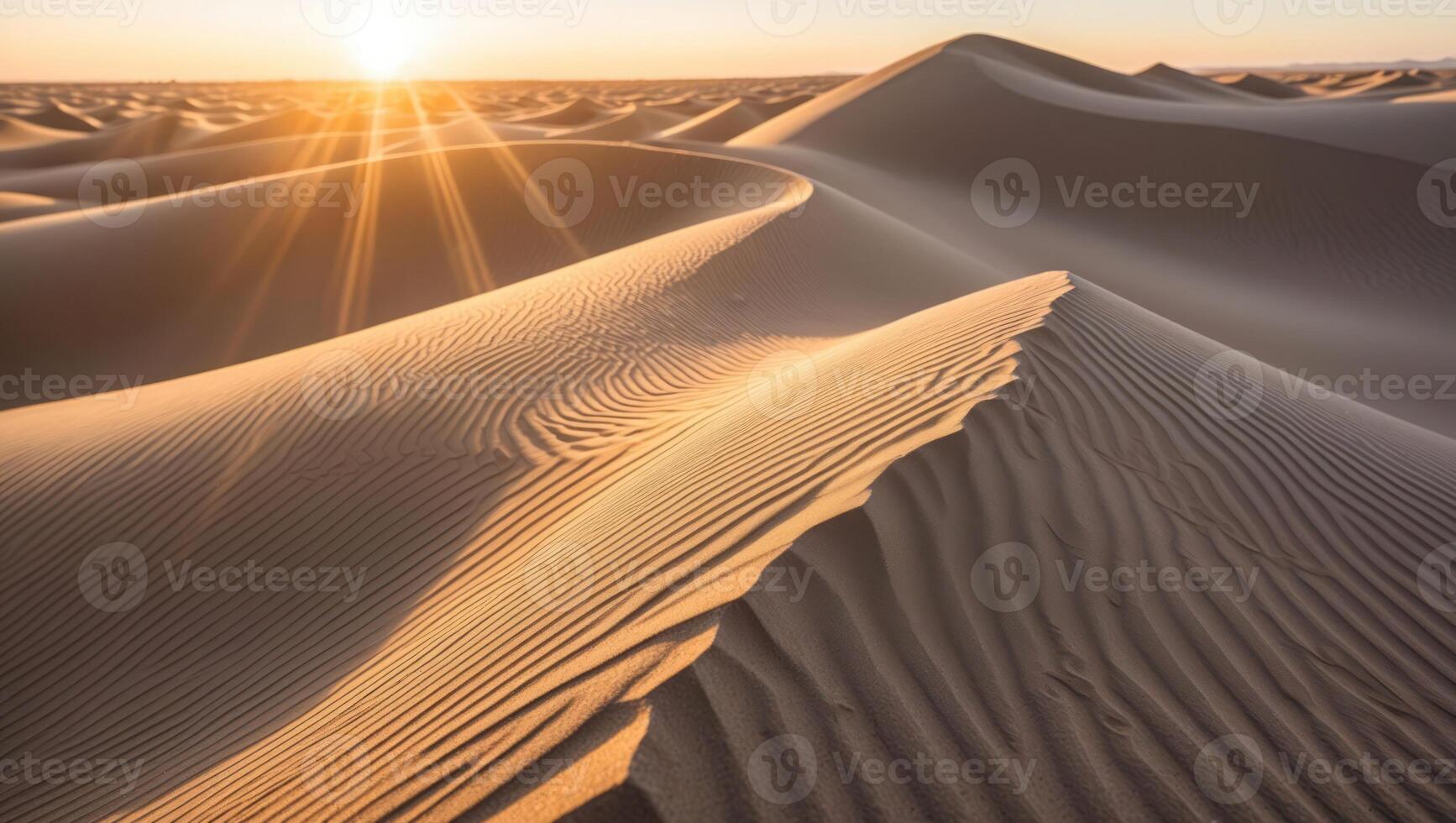 Sand Dunes Landscape with Golden Light and Textured Patterns in Desert photo