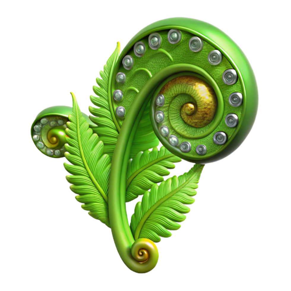 elegant abstract Fern Leaf Fiddlehead Unfurling Green Cutout high resolution png