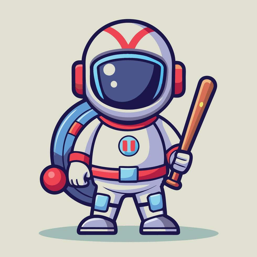 Cartoon Cool Astronaut Ready for Action with Baseball Bat and Jacket vector