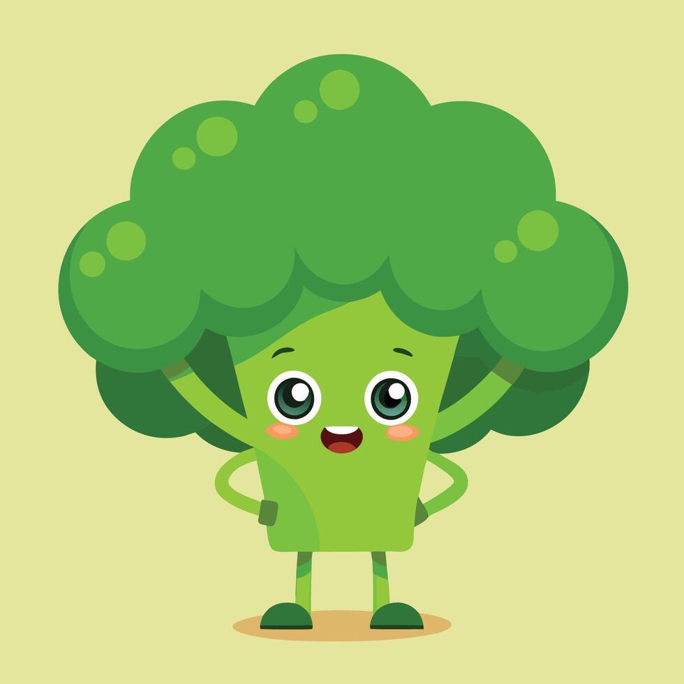 Cartoon Style Broccoli Vegetable Icon Illustration with a Playful Expression vector