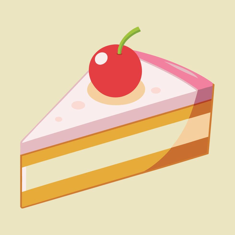 Cartoonish Birthday Cake Slice with a Cheerful Cherry vector