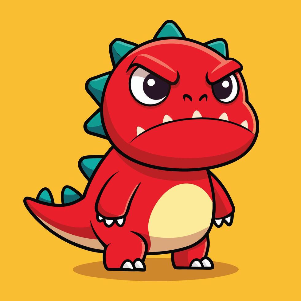 Cute and Angry Red Dinosaur Icon Illustration for Social Media or Websites vector
