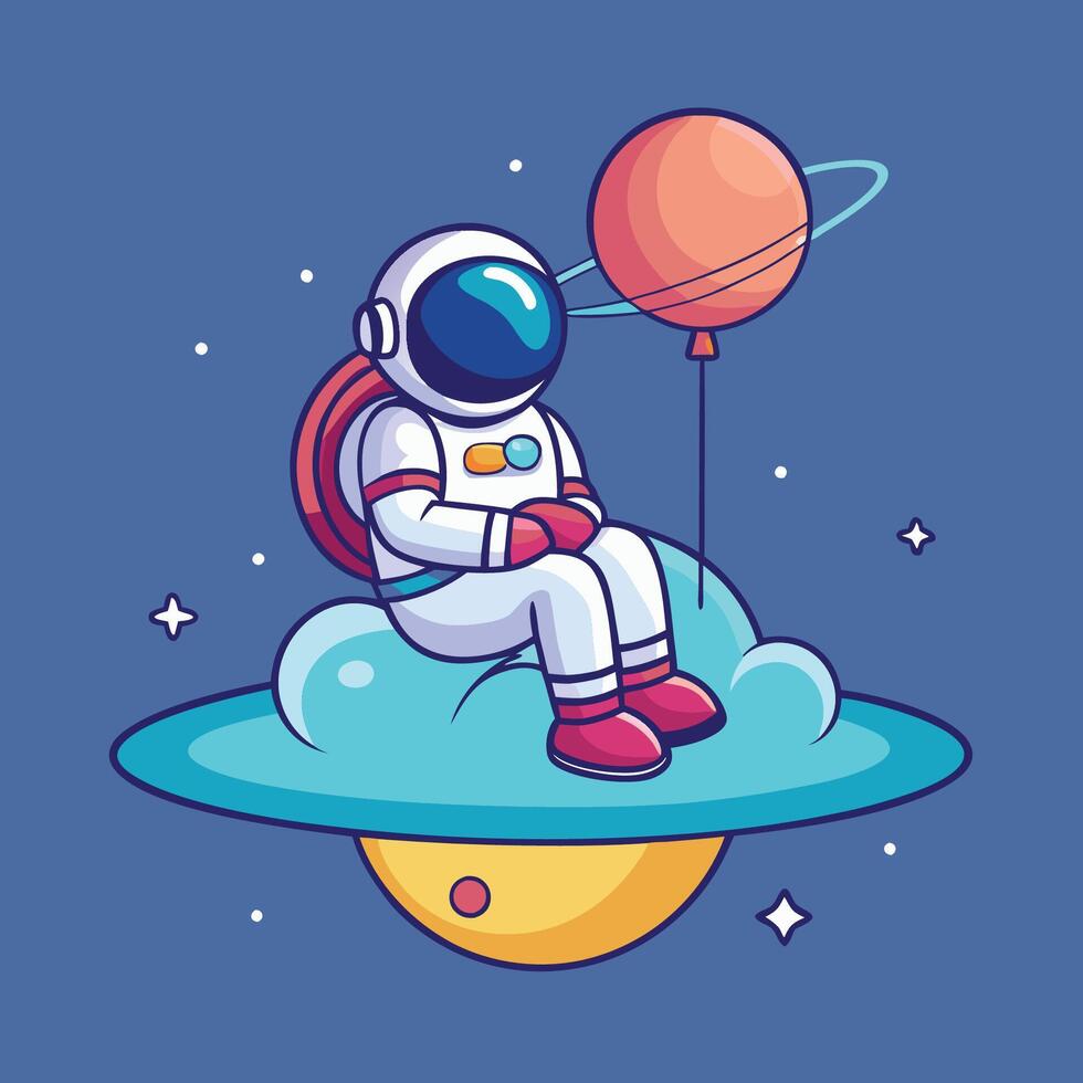 Astronaut Soaring High on a Cloud Balloon Car Adventure vector