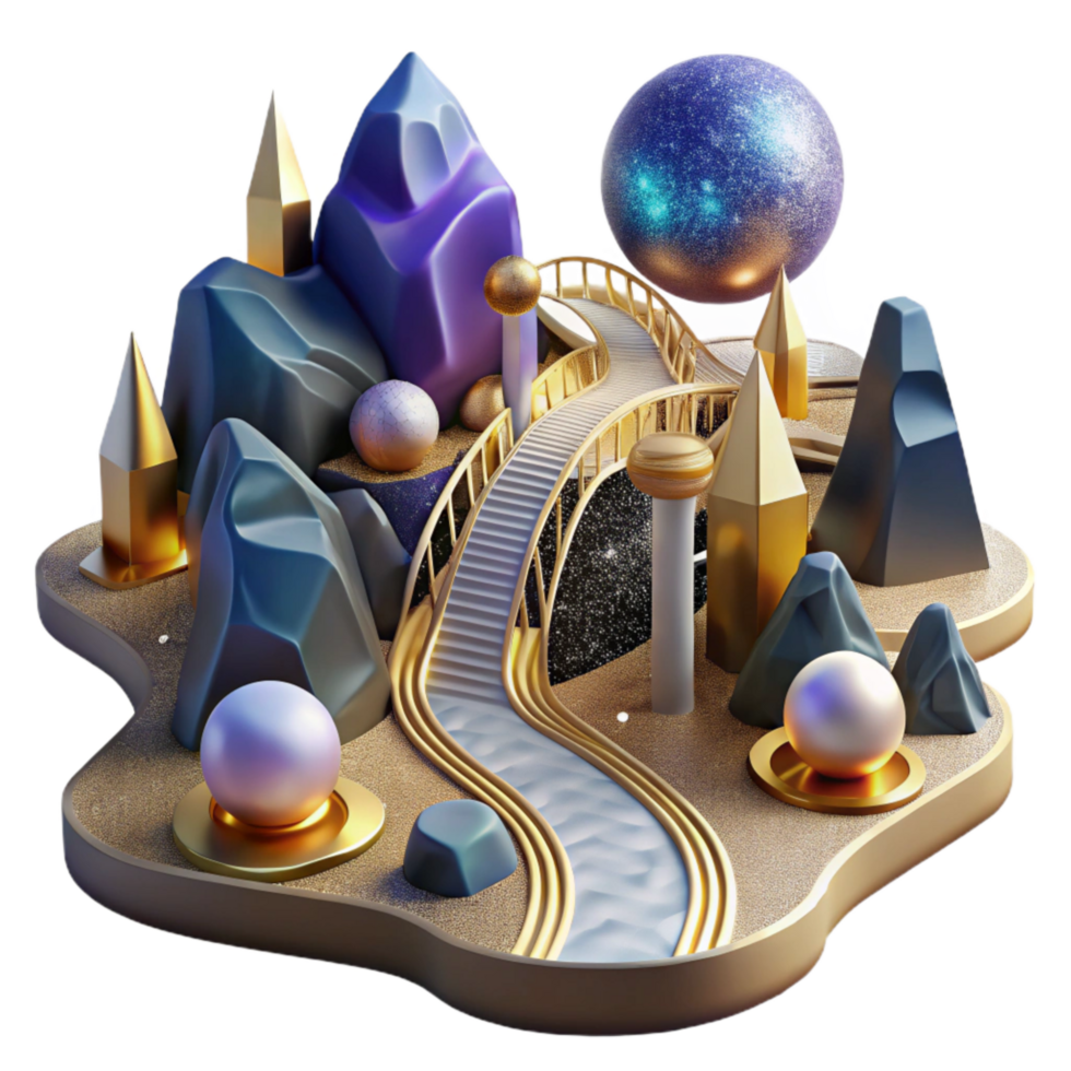 vibrant rustic Fragmented Landscape with Roads and Bridges Cutout with Geometric Shapes detailed png