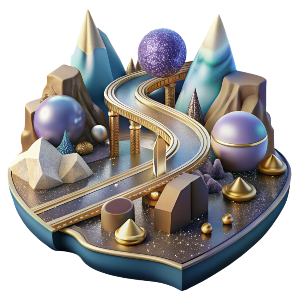 vibrant abstract Fragmented Landscape with Roads and Bridges Cutout with Geometric Shapes high resolution png