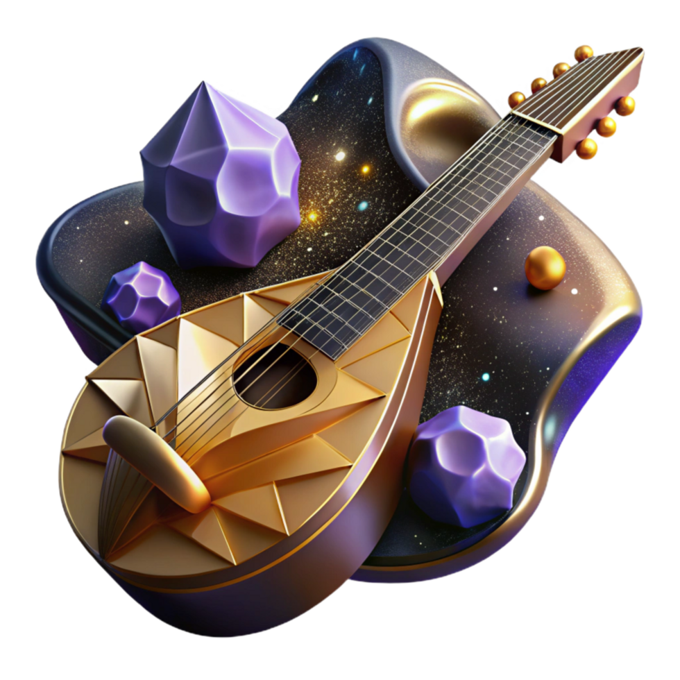 extraordinary artistic Fragmented Musical Instrument with Abstract Background Cutout on Transparent Background high resolution png