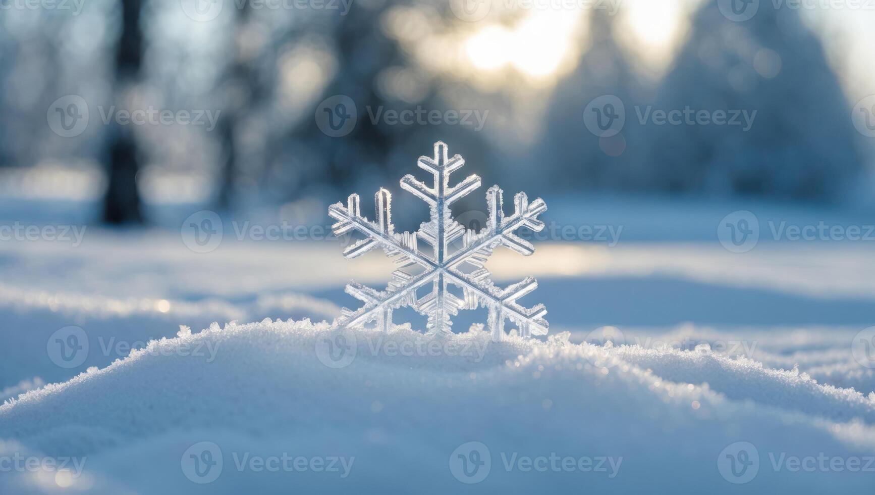 Snowflake on Fresh Snow Close Up in Winter Wonderland photo