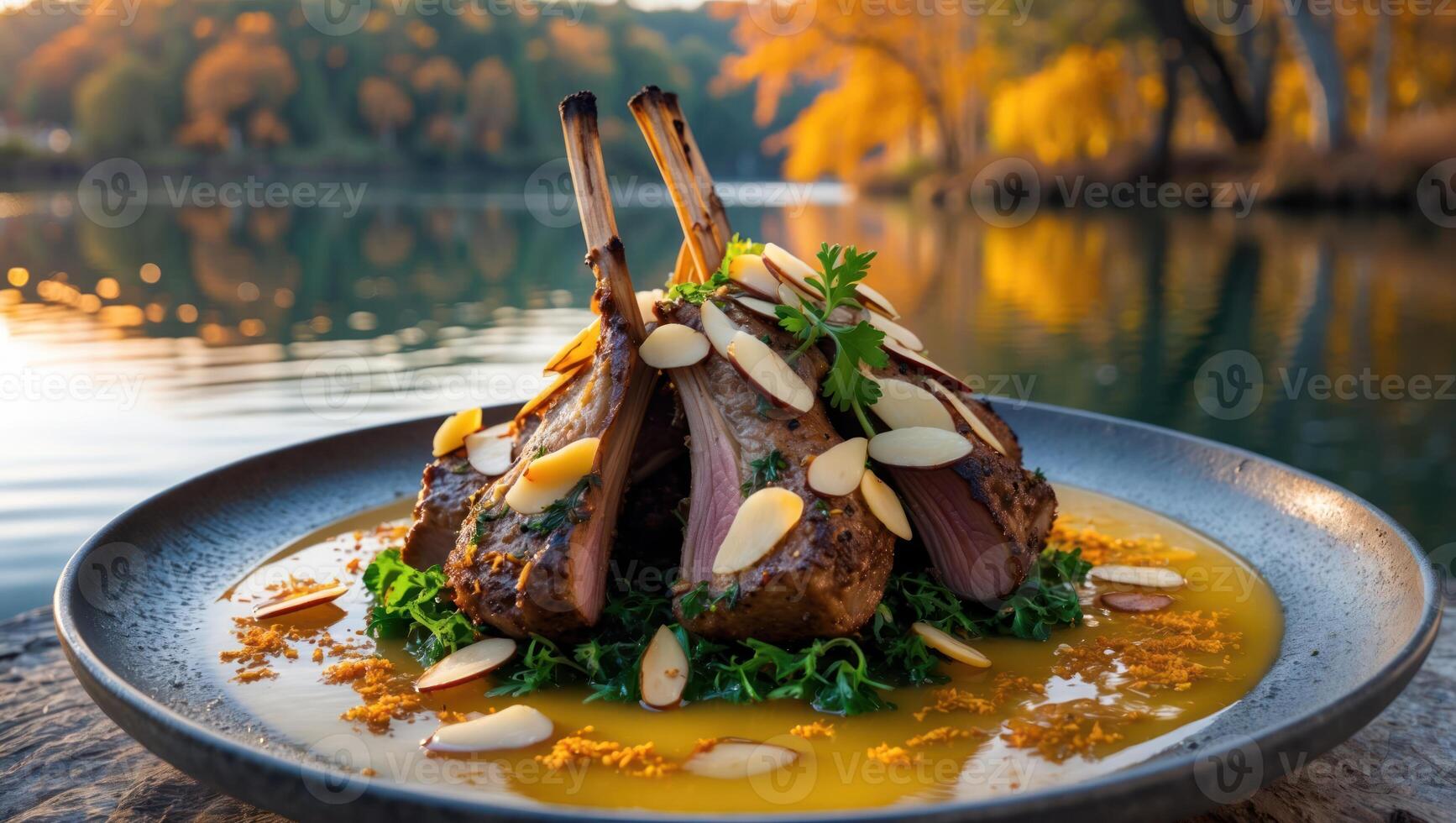 Plated Lamb Chops with Almonds by River for Fine Dining photo