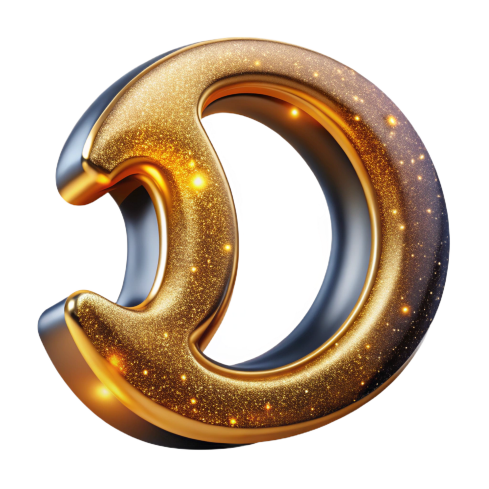 dramatic vintage Gold Calligraphy Initial D Transparent Background premium png
