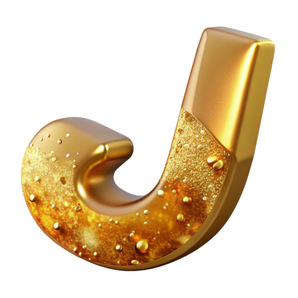 beautiful rustic Gold Foil Font Letter J Cutout Transparent Background detailed png