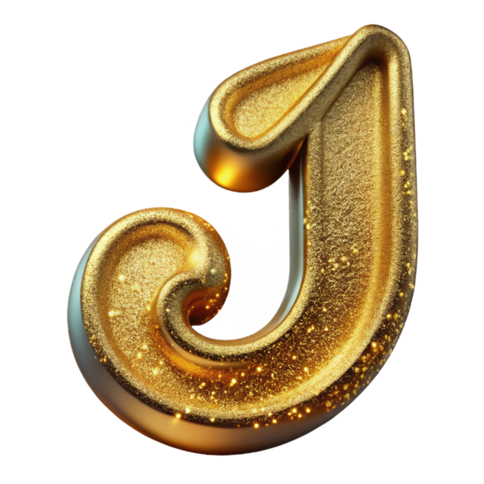 serene artistic Gold Foil Font Letter J Cutout Transparent Background original png