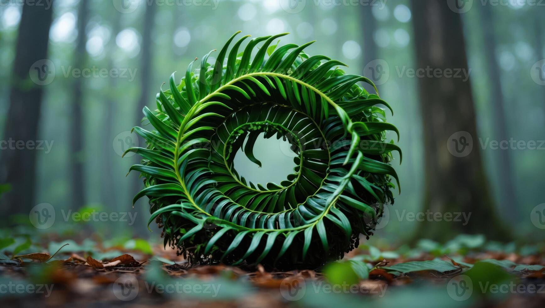 Green Fern Spiral in Forest Setting, a Natural Leaf Pattern photo
