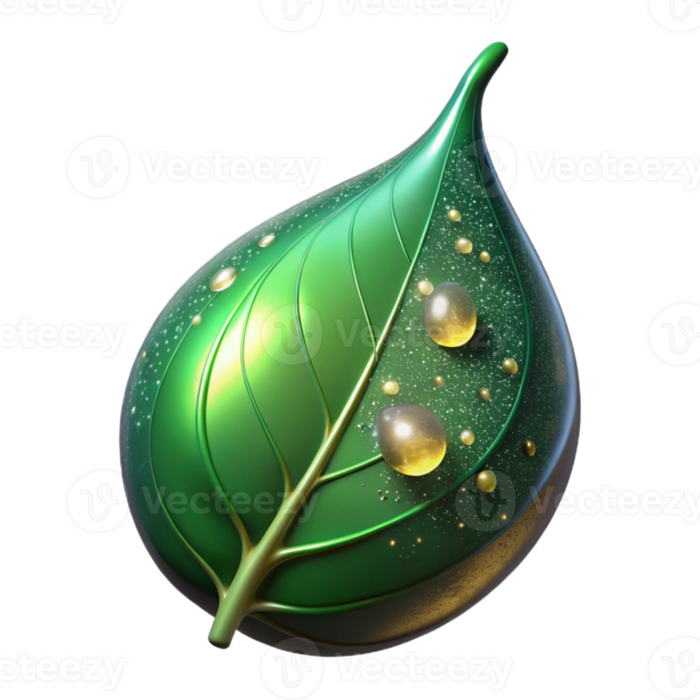 elegant rustic Green Leaf with Dewdrop Close Up Isolated exclusive png