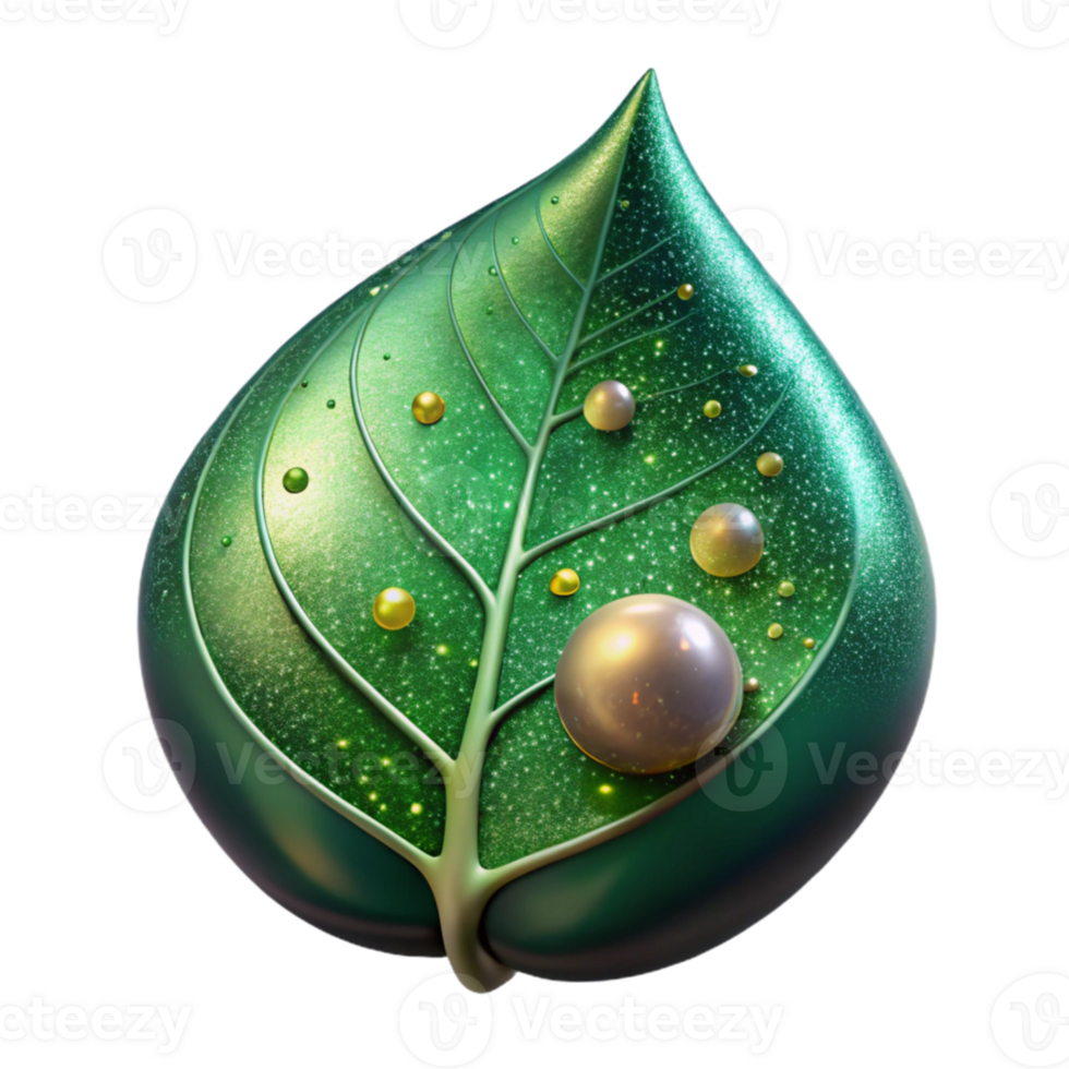 impressive vintage Green Leaf with Water Droplets Cutout Element premium png