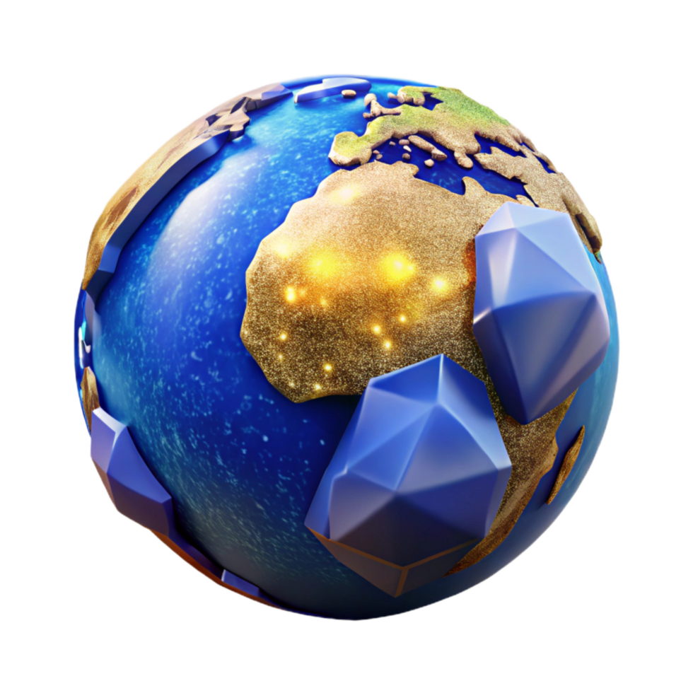 vibrant abstract Isometric Earth Globe Cutout with Blue Ocean exclusive png
