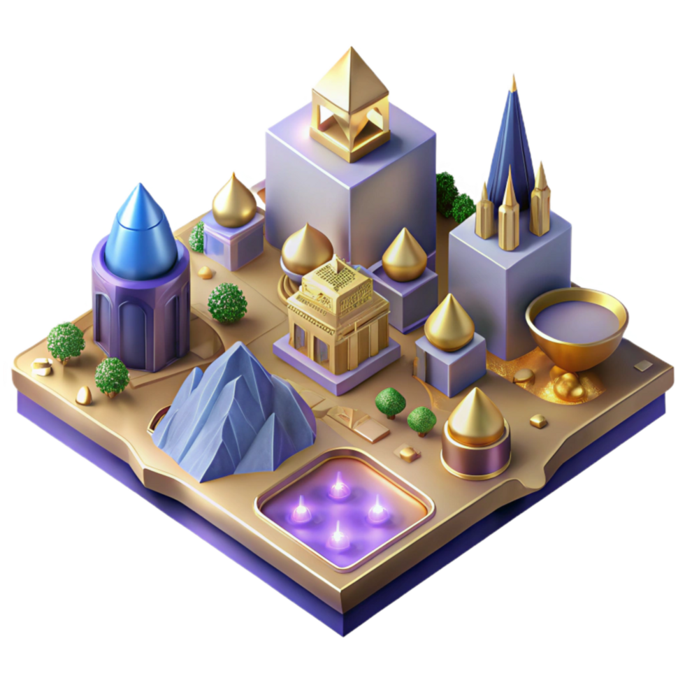 extraordinary creative Isometric Map with Buildings and Parks Cutout high resolution png