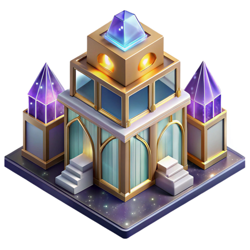 beautiful artistic Isometric Projection Perspective Building Cutout Transparent Background authentic png