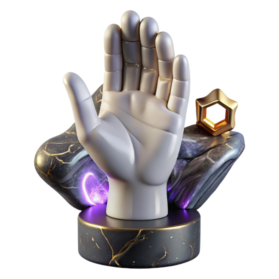 vibrant modern Marble Statue Hand Gesture Isolated on Transparent Background high quality png