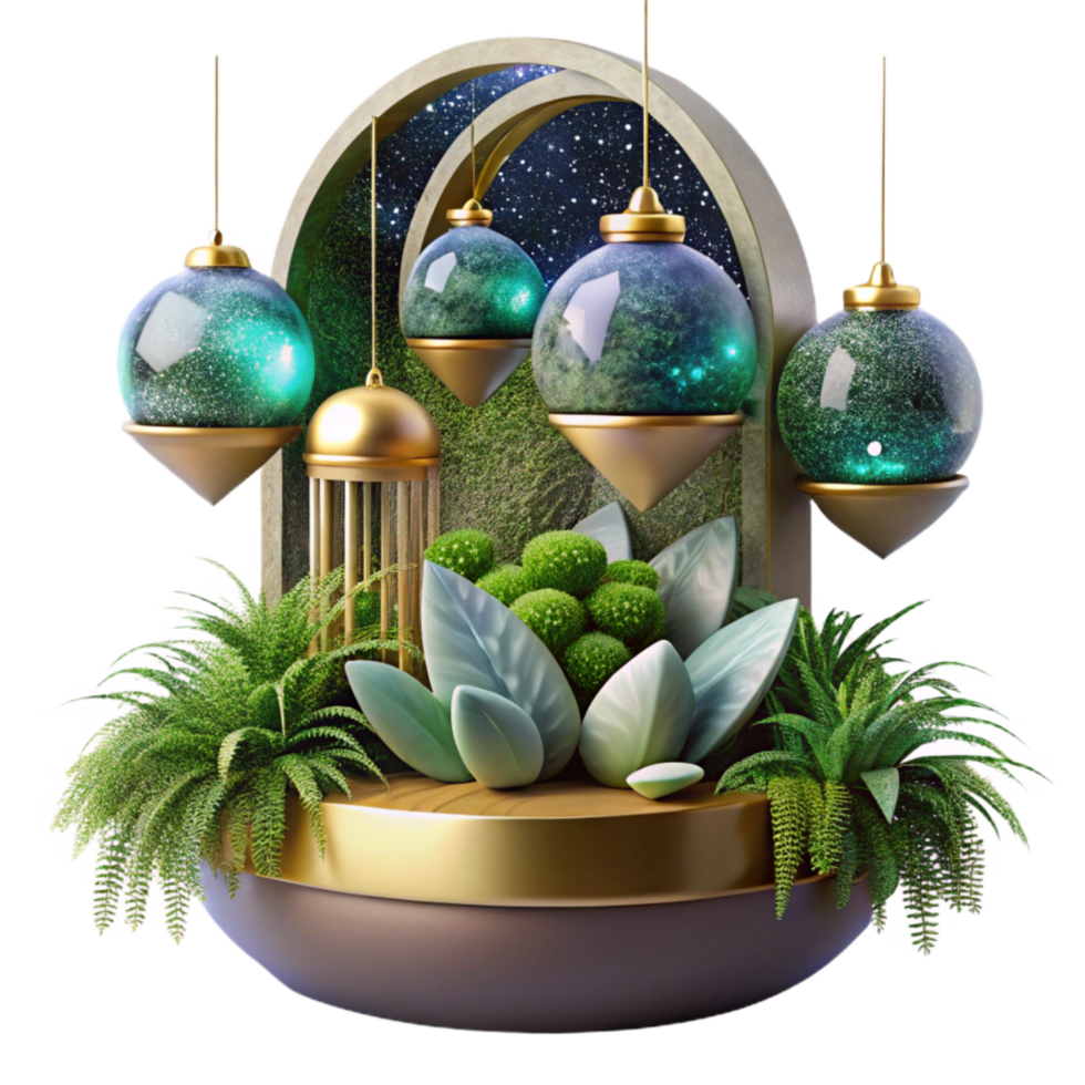 dramatic modern Mesopotamian Hanging Gardens Lush Green Transparent Background high resolution png