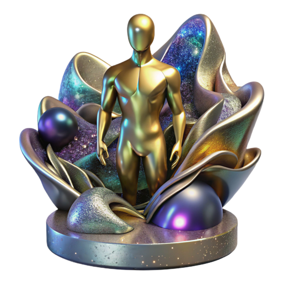 impressive contemporary Metal Statue Human Figure Abstract Form Isolated Background premium png