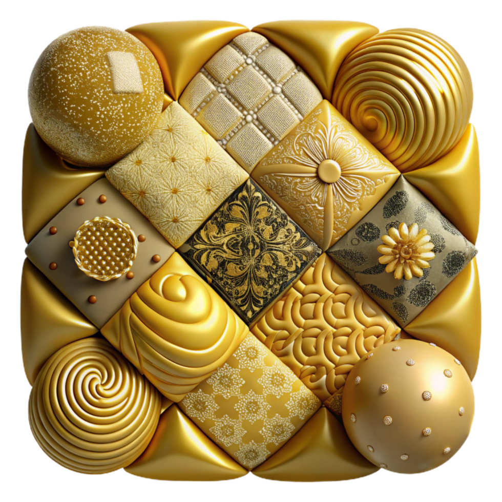vibrant traditional Patchwork Traditional Mustard Yellow Checkered Floral Herringbone Paisley Textile Pattern authentic png