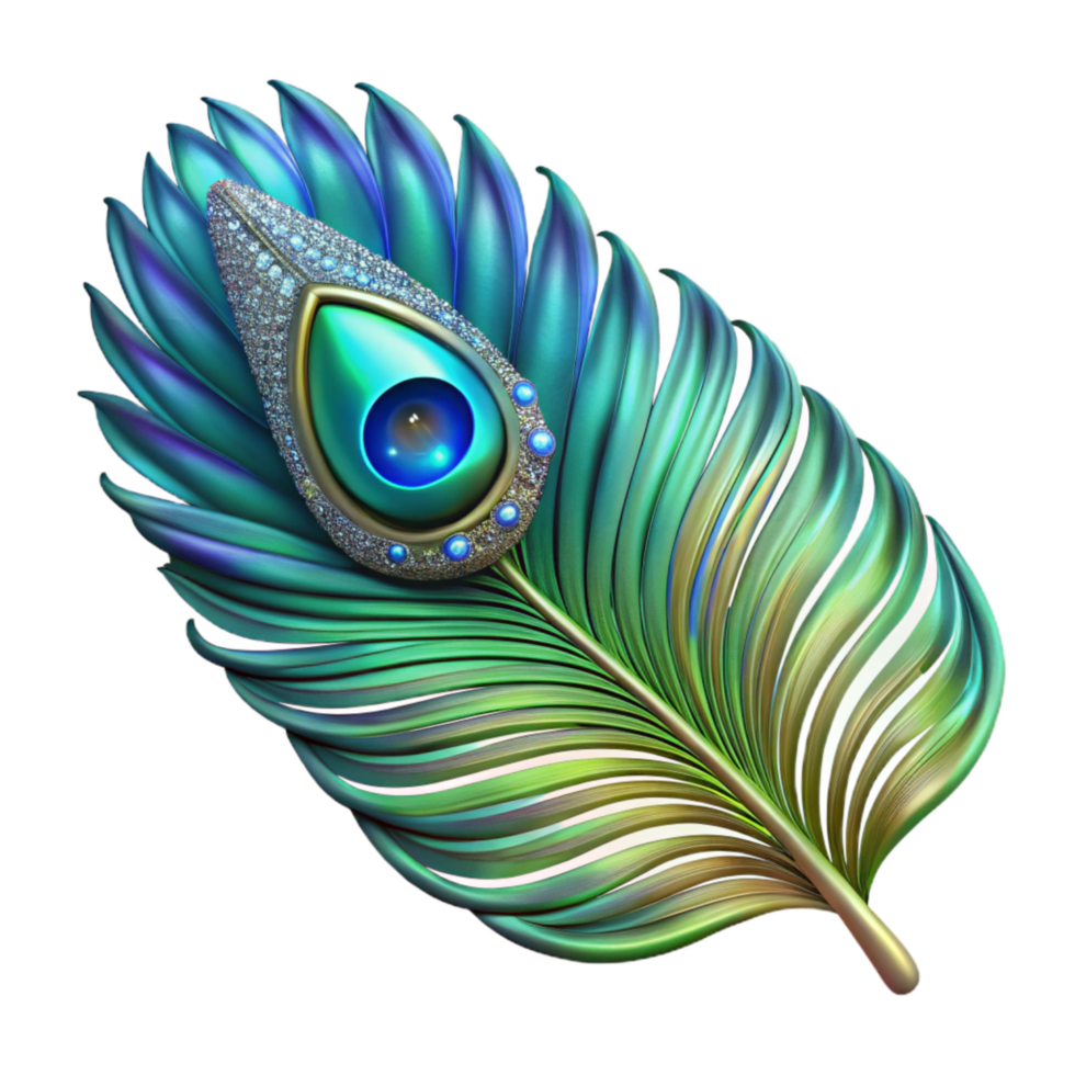 magnificent traditional Peacock Feather Iridescent Blue Green Isolated authentic png
