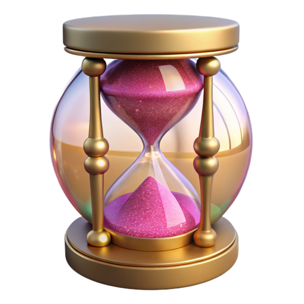 impressive rustic Sand Timer with Pink Sand Side View Transparent Background Isolated exclusive png