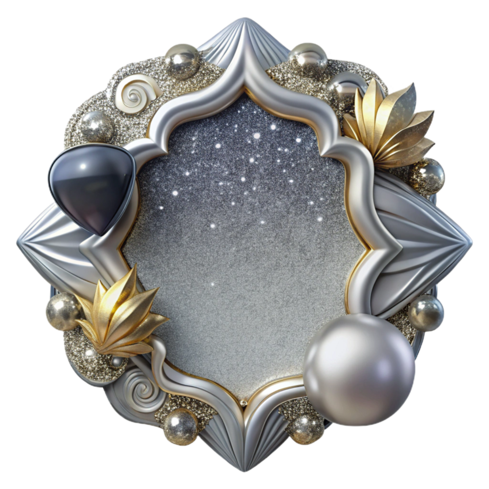serene contemporary Silver Calligraphy Frame Transparent Background detailed png