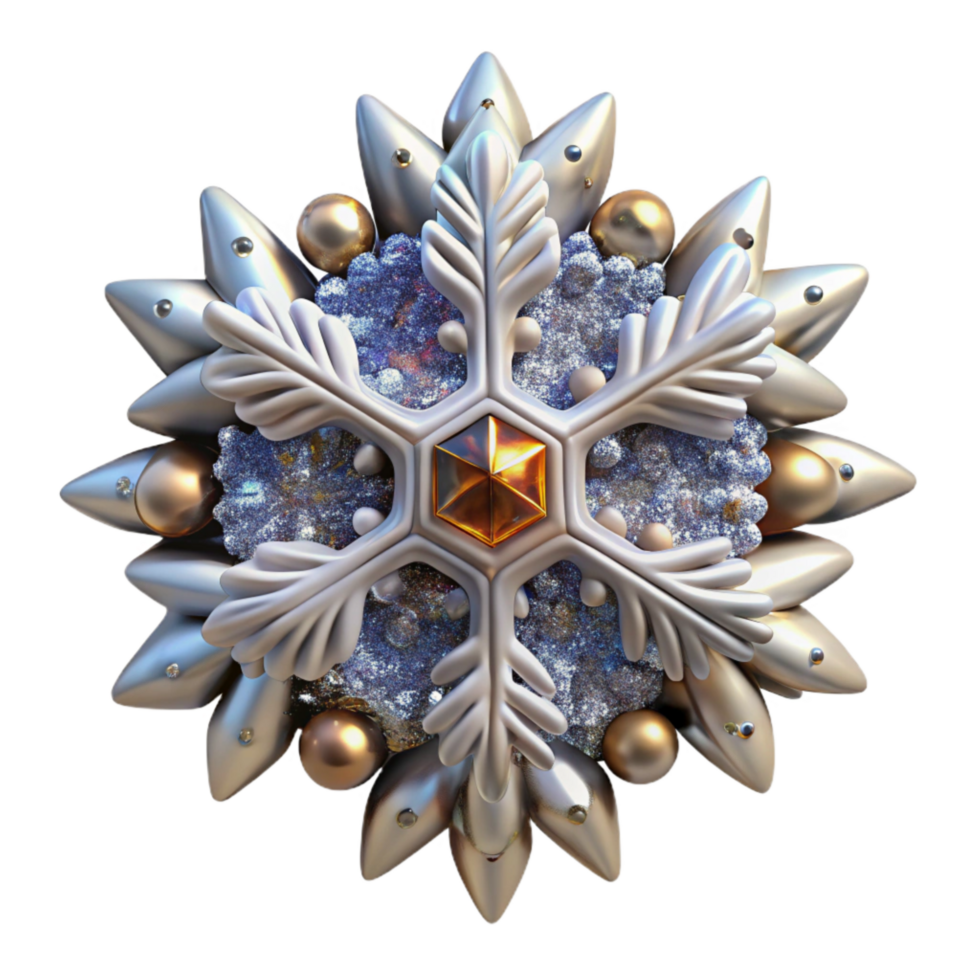 magnificent creative Snowflake Fractal Structure White Isolated Transparent Background premium png
