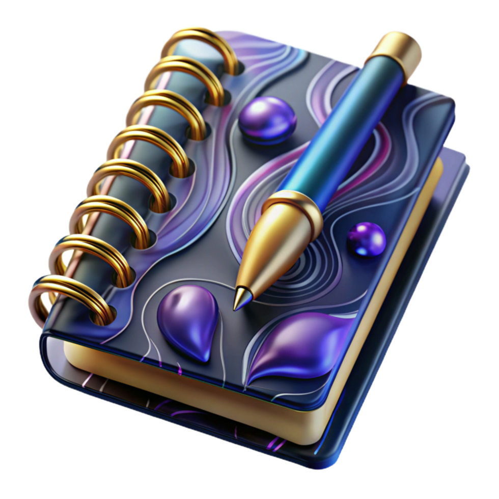 elegant contemporary Spiral Notebook with Pen Top Angle Isolated professional png