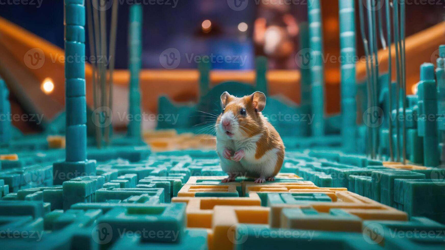 Cute Hamster Standing in an Abstract Colorful Maze Composition photo