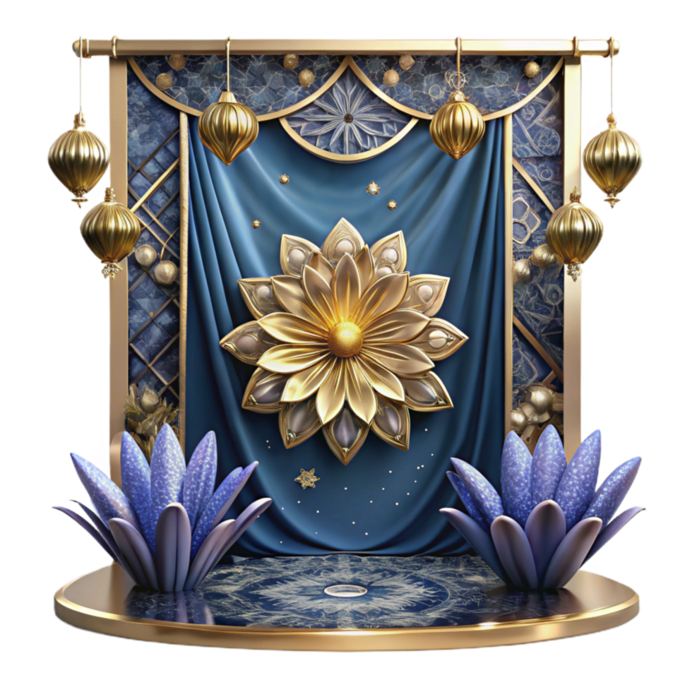 serene contemporary Tapestry Backdrop with Floral Pattern Transparent Background detailed png