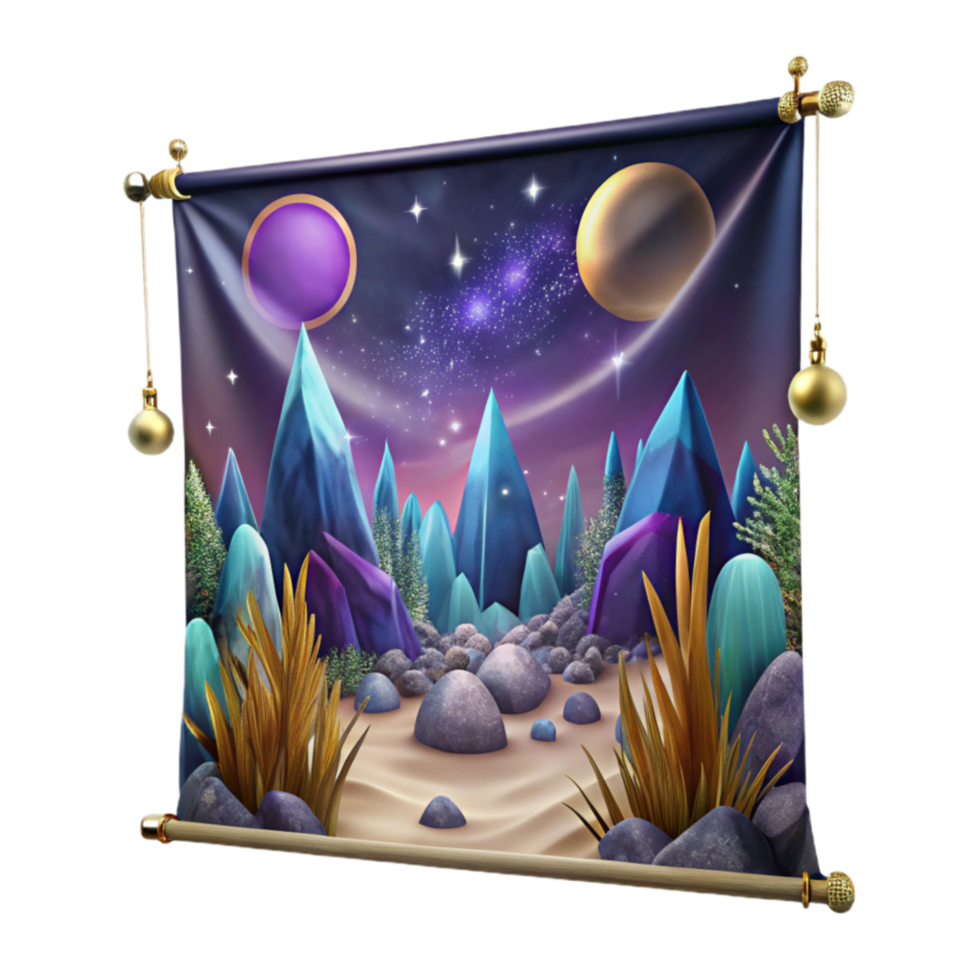 dramatic modern Tapestry Wall Hanging with Mythological Scene Isolated high quality png