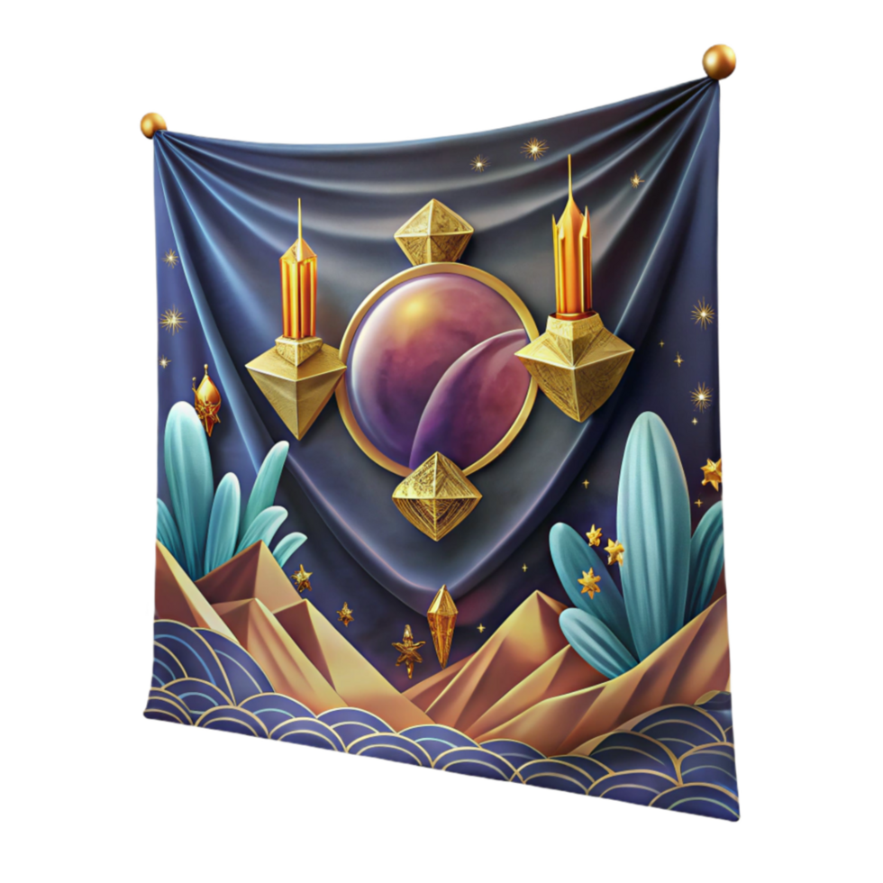 wonderful traditional Tapestry Wall Hanging with Mythological Scene Isolated high resolution png