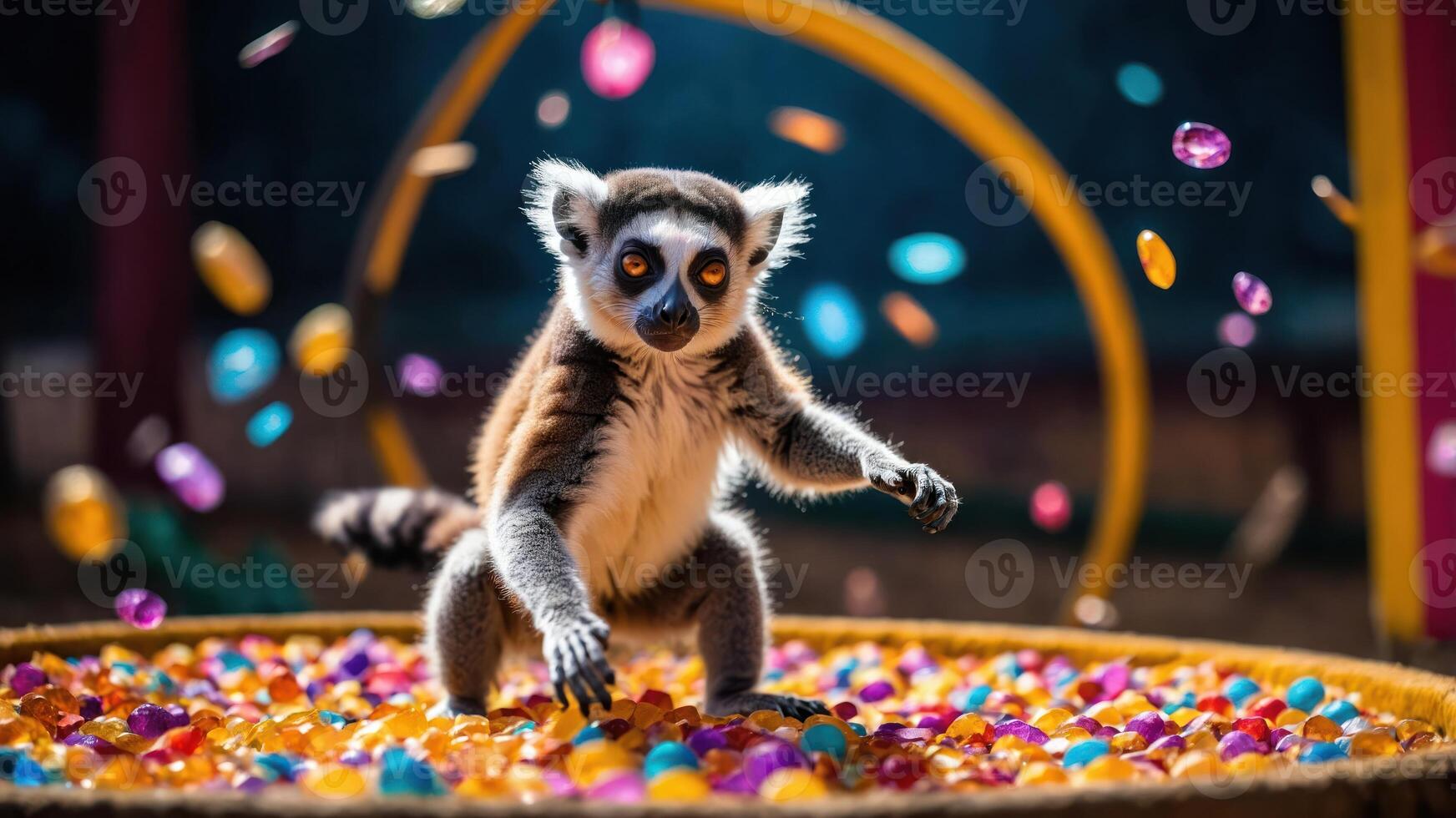 Lemur Standing in Colorful Beads with Magical Background photo