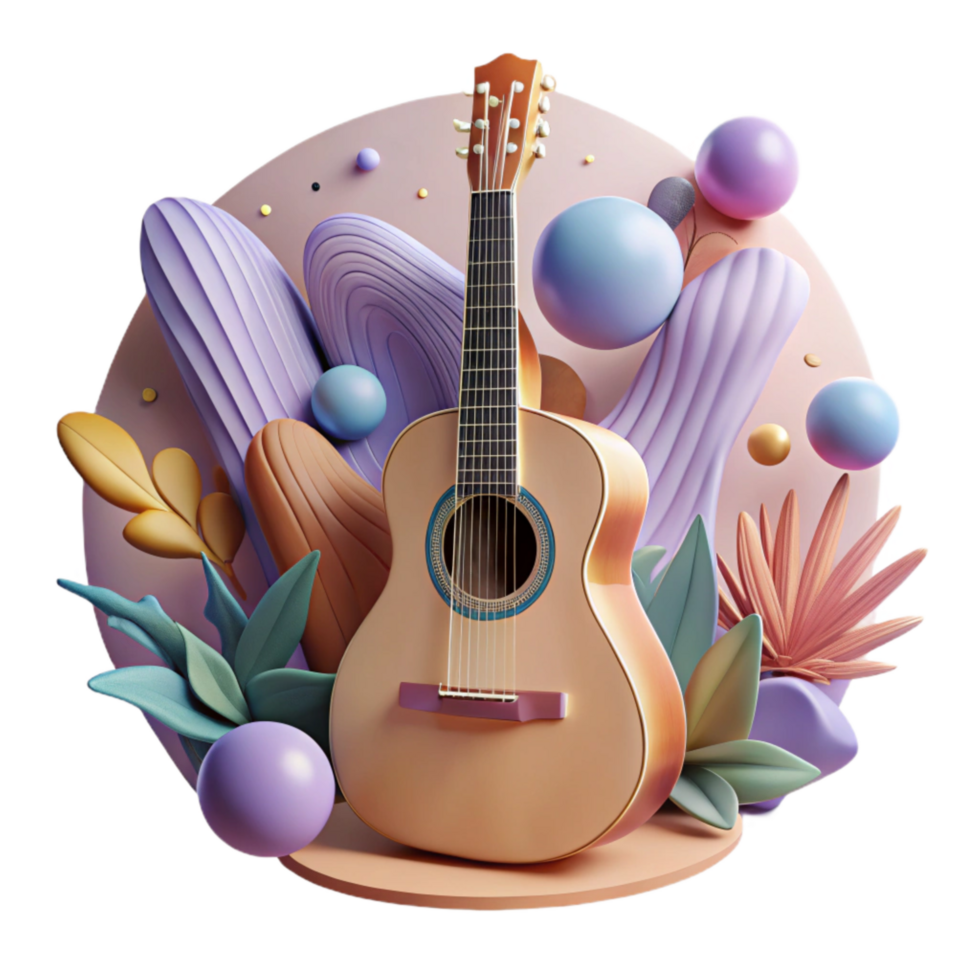 beautiful abstract Acoustic Guitar Cutout Front View Transparent Background premium png