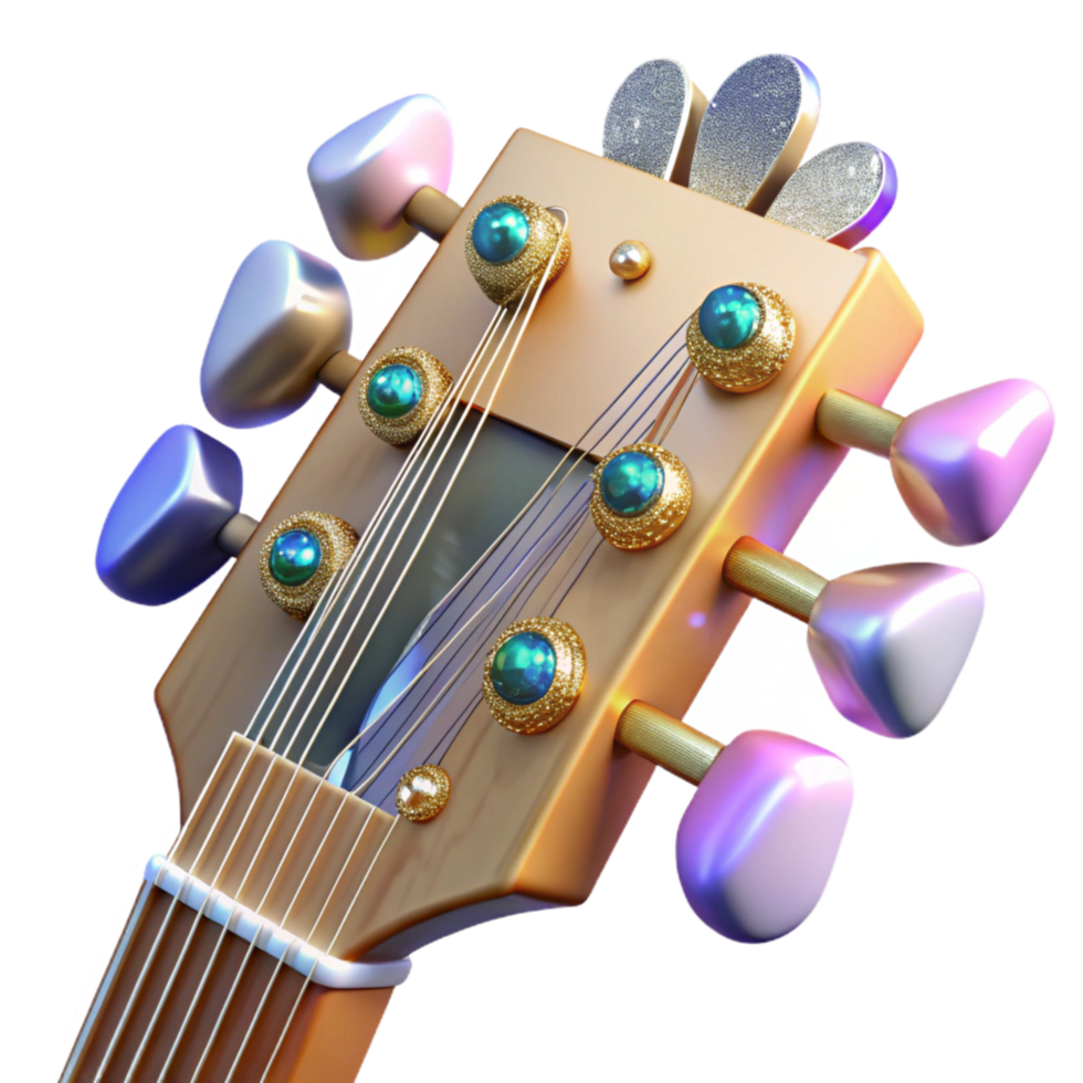 impressive minimalist Acoustic Guitar Headstock Close Up Isolated exclusive png