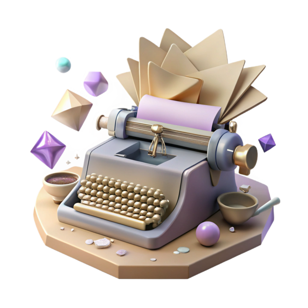 dramatic creative Antique Typewriter with Paper Isolated high quality png