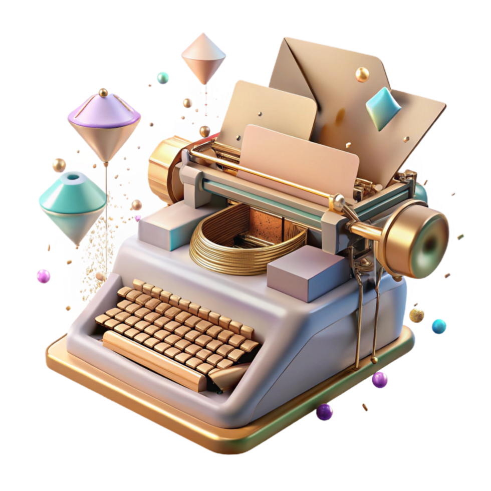 serene minimalist Antique Typewriter Transparent Background Side Angle authentic png
