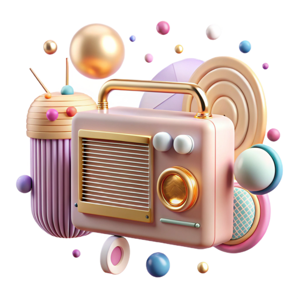 wonderful contemporary Art Deco Radio Transparent Background with Detailed Knobs high quality png