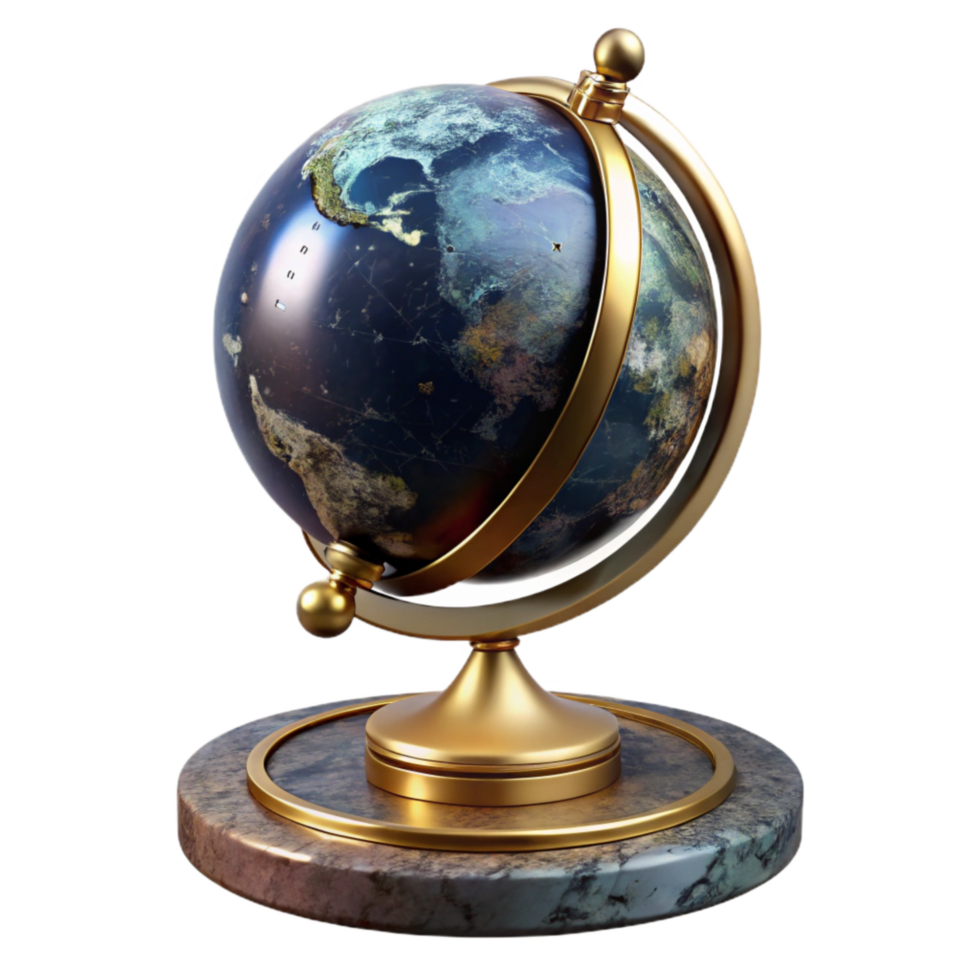 dramatic traditional Vintage Globe on Marble Stand Isolated Element professional png