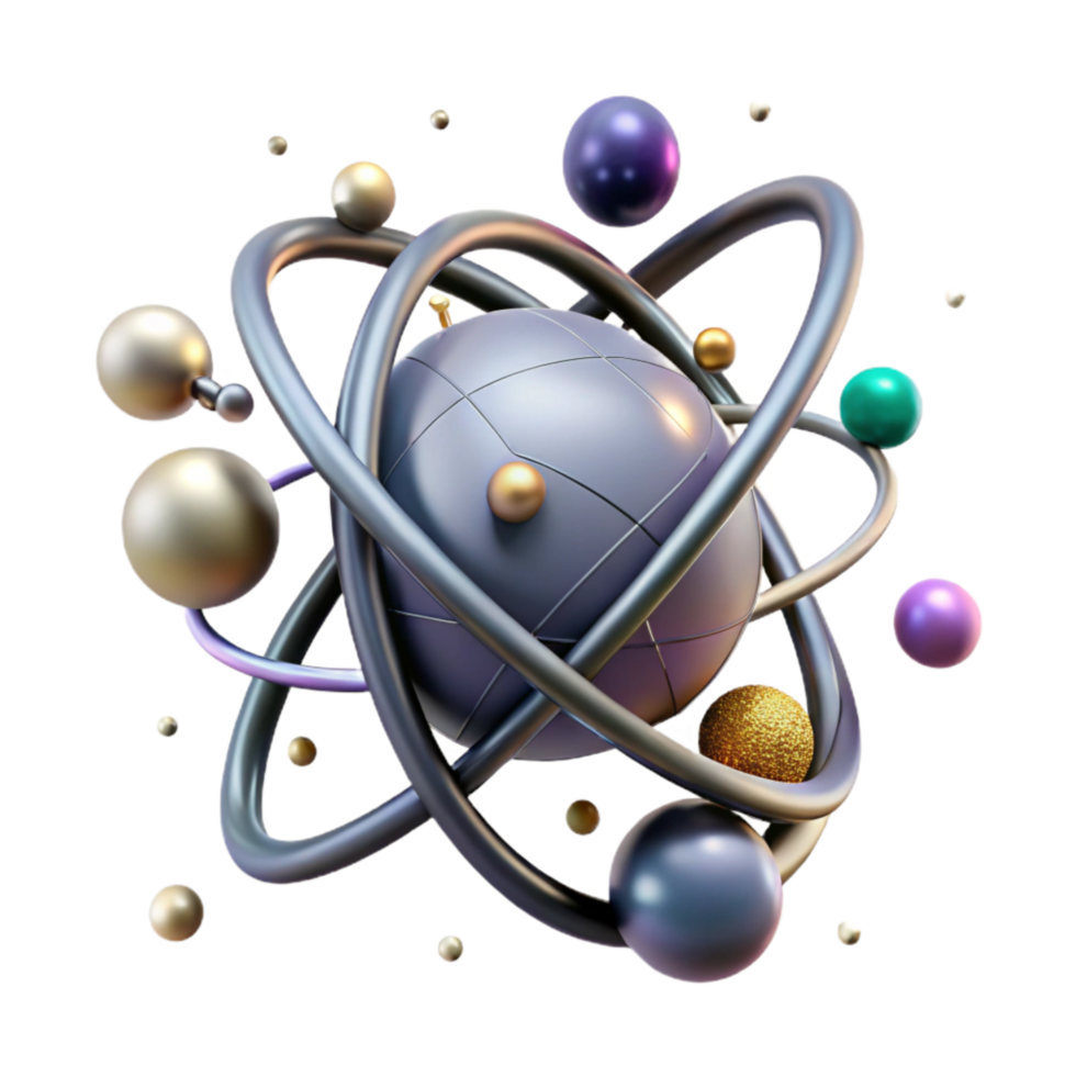 serene abstract Atom Model Spherical Shape with Electrons Isolated premium png