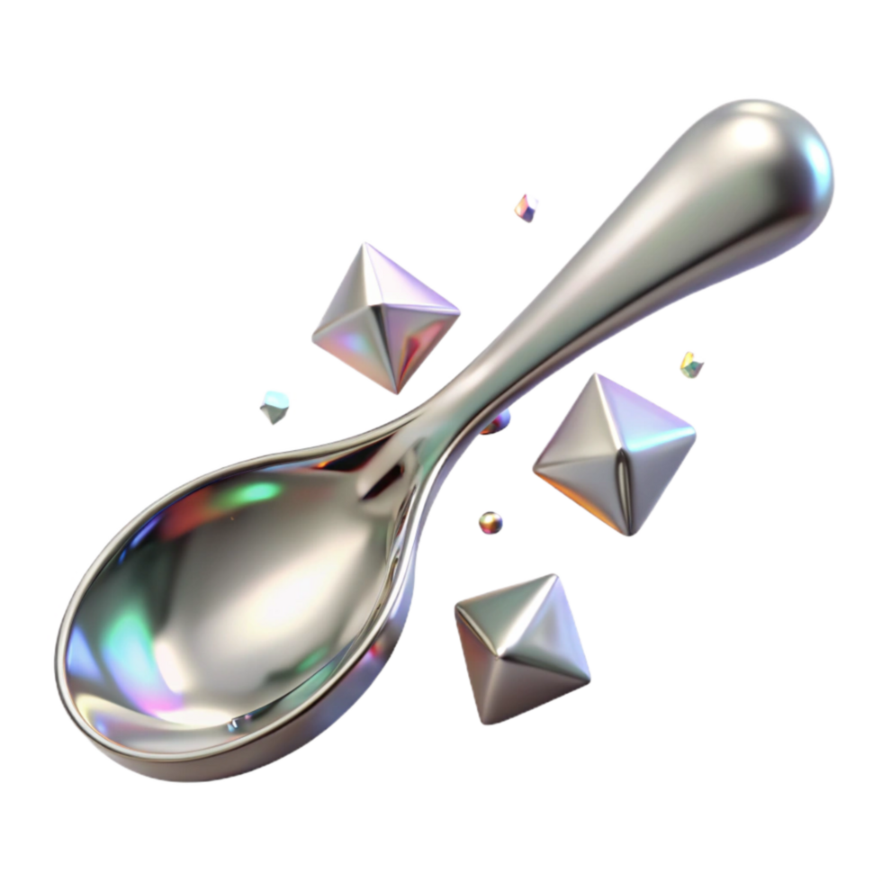 serene traditional Bent Silver Spoon with Reflections Isolated on Transparent Background high resolution png