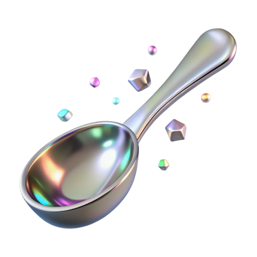 extraordinary traditional Bent Silver Spoon with Reflections Isolated on Transparent Background authentic png