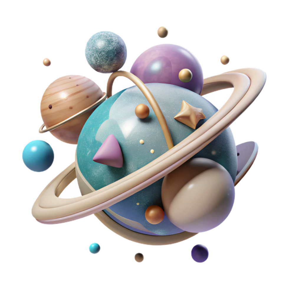 serene artistic Binary Star System Transparent Background with Orbiting Planets original png